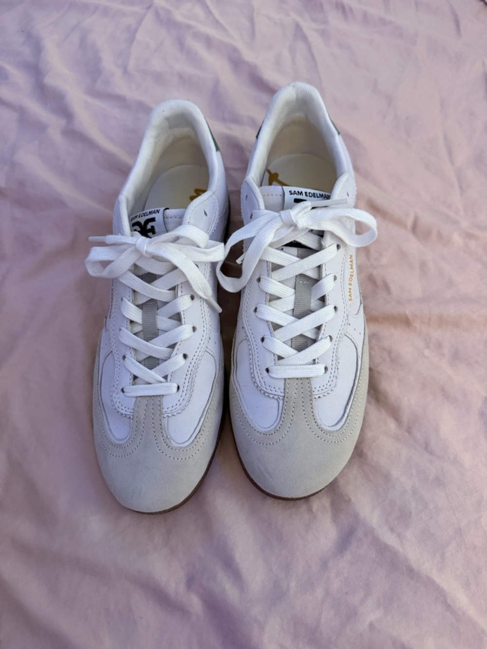 Sam Edelman White and Light Gray Low-Top Lace-Up Sneakers Size 9